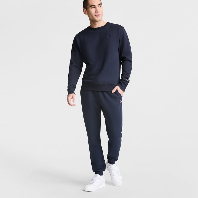 Champion Powerblend Crewneck Sweatshirt, C Logo in Navy