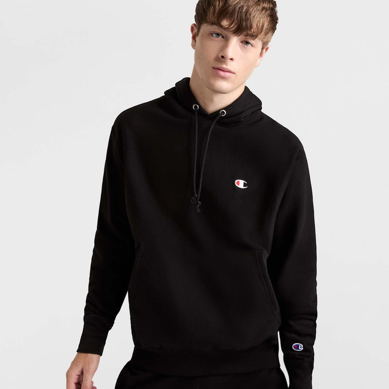 Champion Reverse Weave Hoodie, C Logo in Black