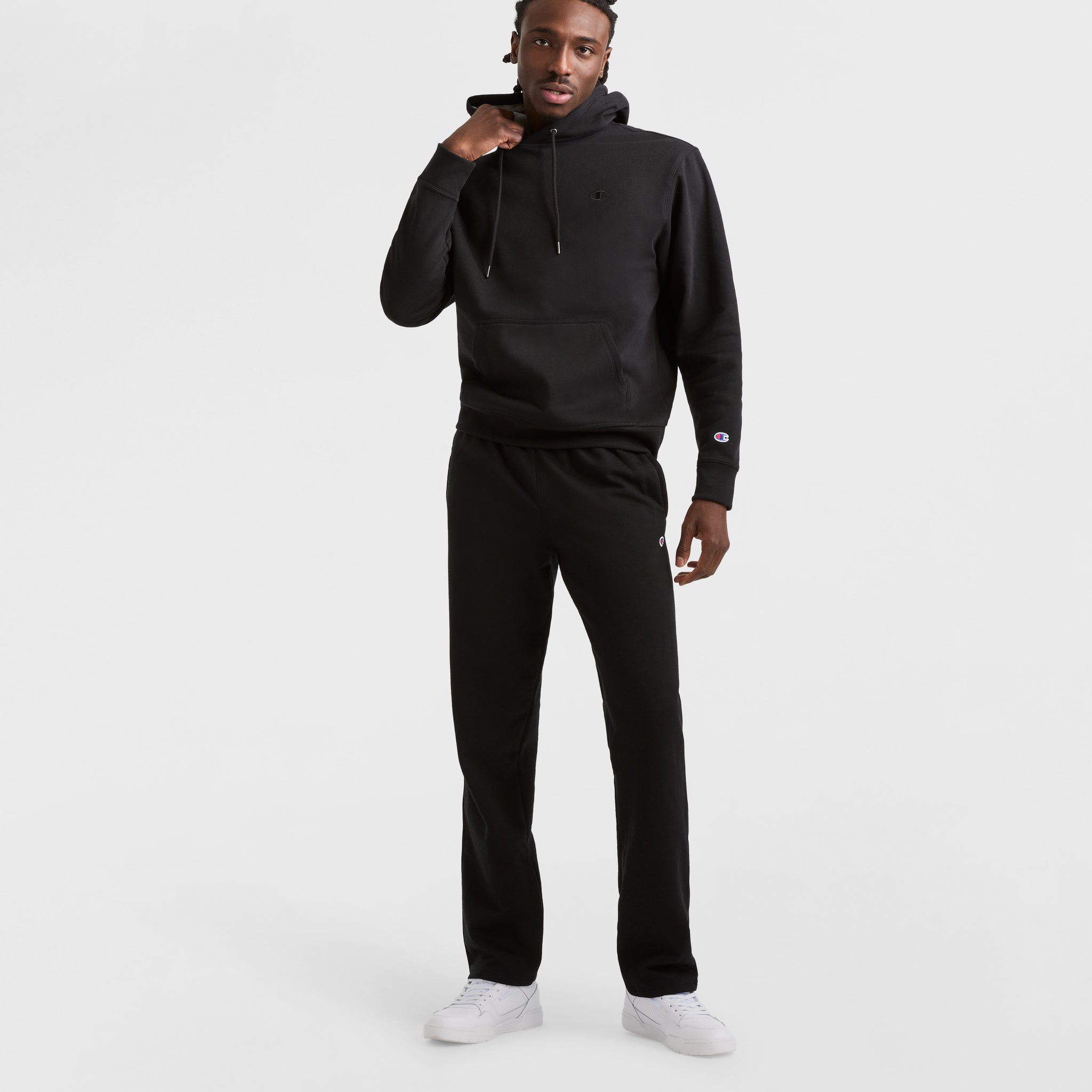 Champion Powerblend Hoodie, C Logo in Black