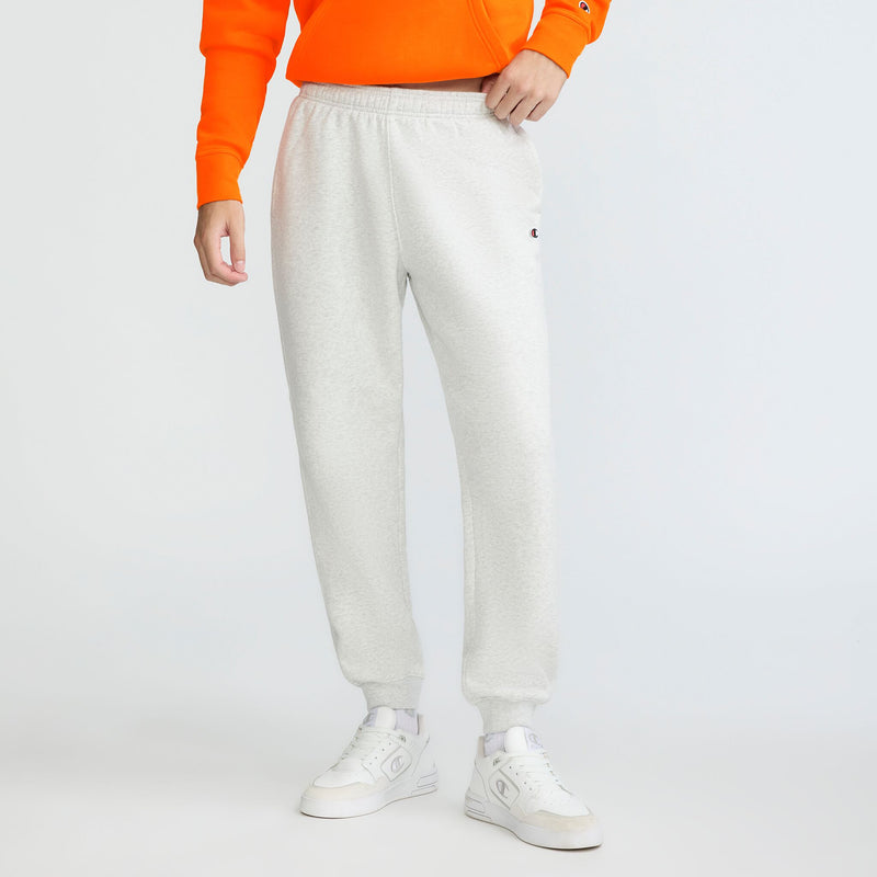 Champion Powerblend Joggers, C Logo in Platinum Silver Heather