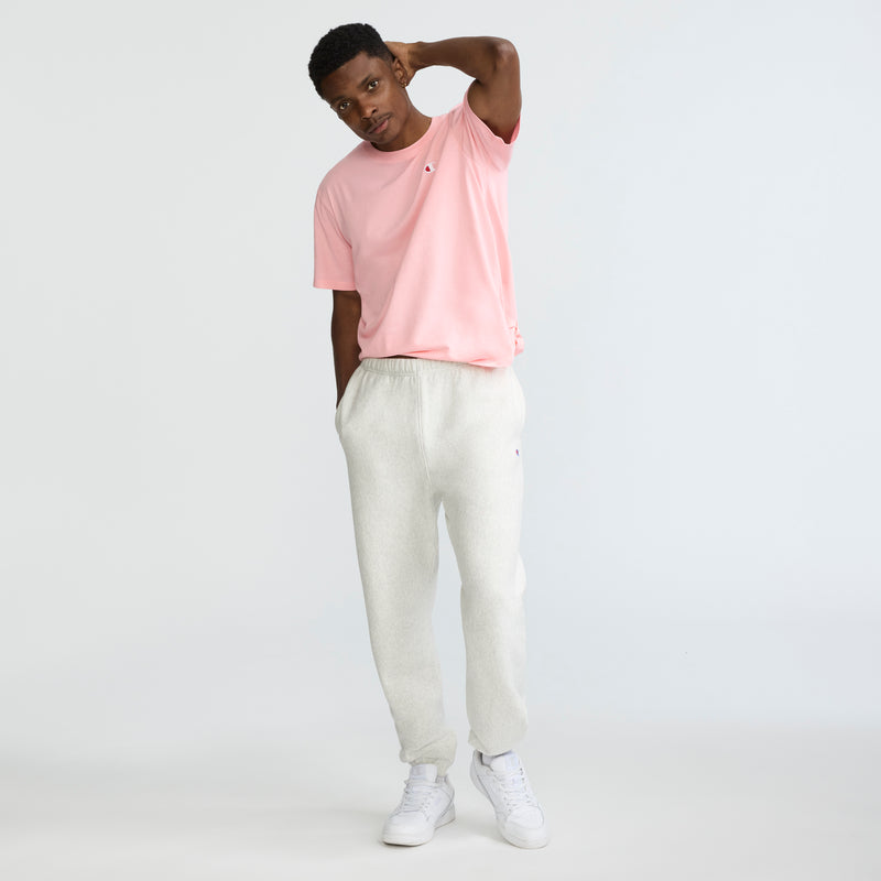 Champion Reverse Weave Sweatpants, C Logo in Platinum Silver Heather
