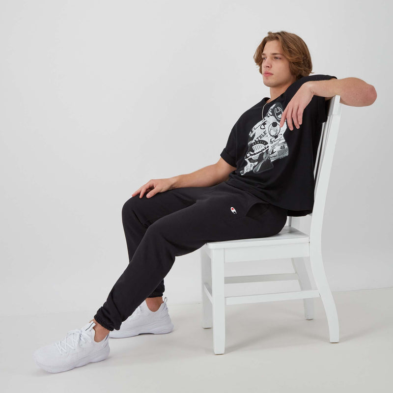 Champion Reverse Weave Sweatpant, C Logo (Reshop Test) in Black