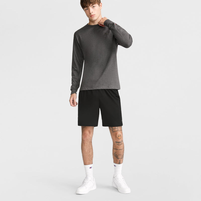 Champion Classic Long Sleeve T-Shirt, Embroidered C Logo in Granite Heather