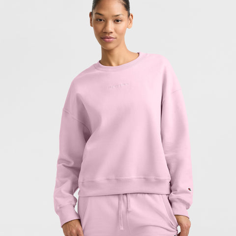 Champion Powerblend Crewneck Sweatshirt, Embroidered Script Logo in Ballerina Slipper