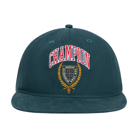 Champion Laurel Shield Flat Brim Adjustable Hat in Dark Green